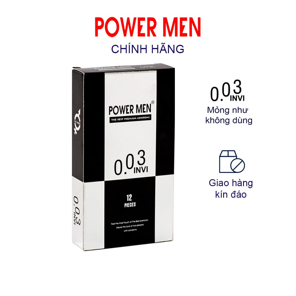 Bao cao su Powermen điệp viên tàng hình 0.03 mm Hộp 12 chiếc
