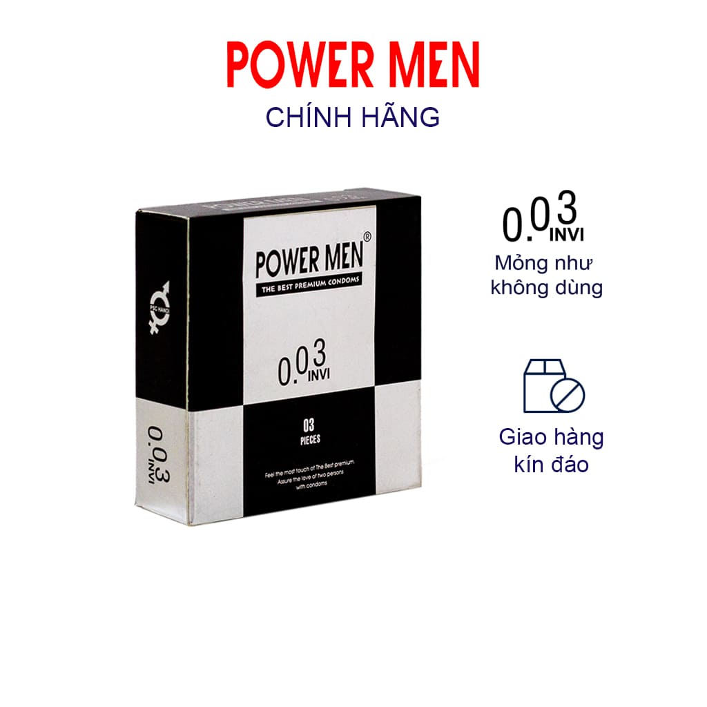 Bao cao su Powermen điệp viên tàng hình 0.03 mm Hộp 3 chiếc